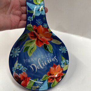 Pioneer Women Blue Floral Spring Bouquet Spoon Rest Make life Delicious
